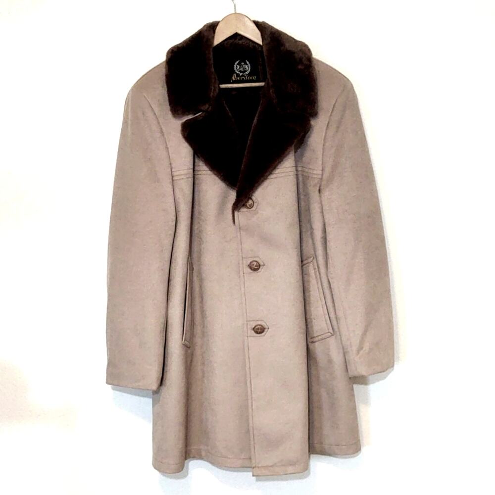 Vintage Aberdeen 60s Men's Thick Faux Fur Lined Winter Suede Coat